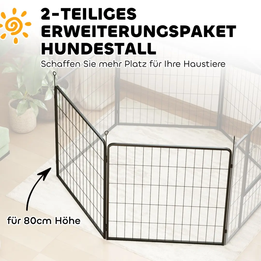 Pawhut 2er-Set Hondenzaun-Erweitering 80x80cm - Staal - Zwart
