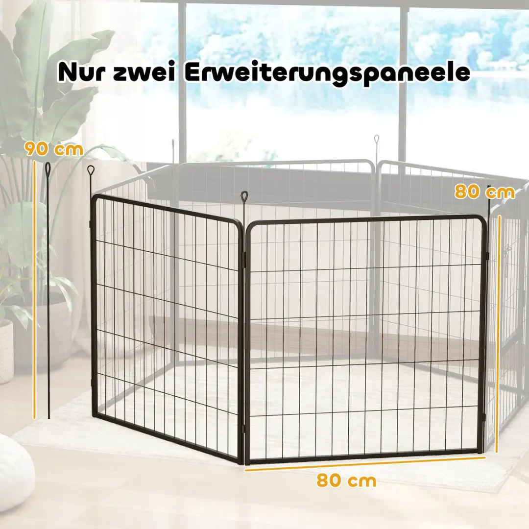 Pawhut 2er-Set Hondenzaun-Erweitering 80x80cm - Staal - Zwart - afbeelding 6 van 6