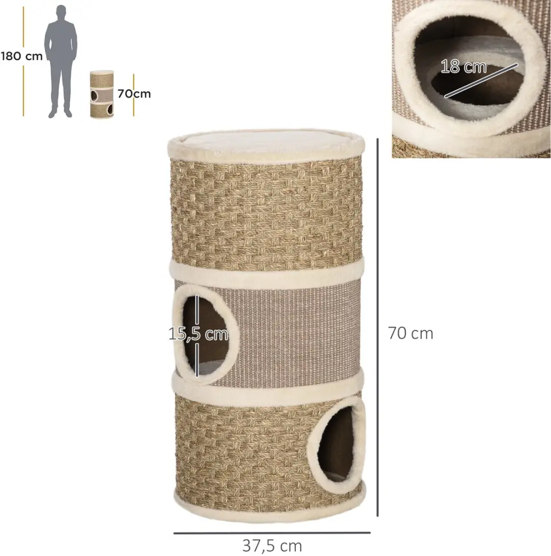 Pawhut Kattenkrabpaal Kattenton 3 Niveaus - D30-326