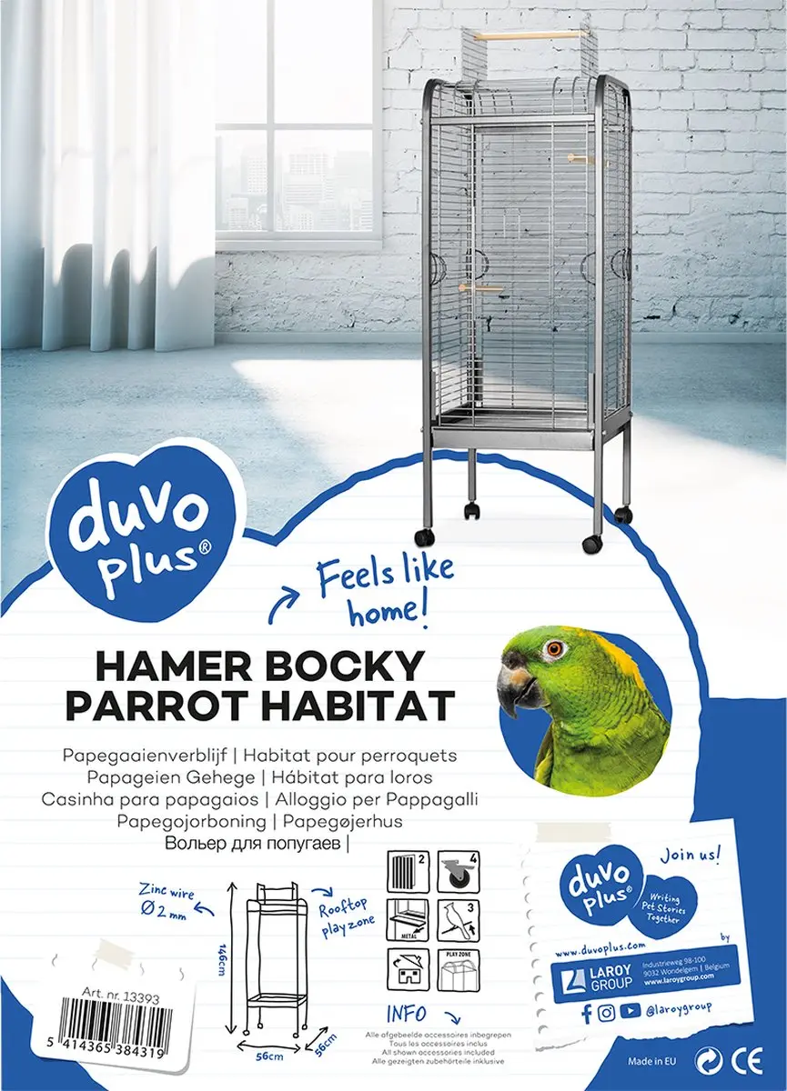 Duvo Bocky Papegaaienkooi - Staand - Zilver