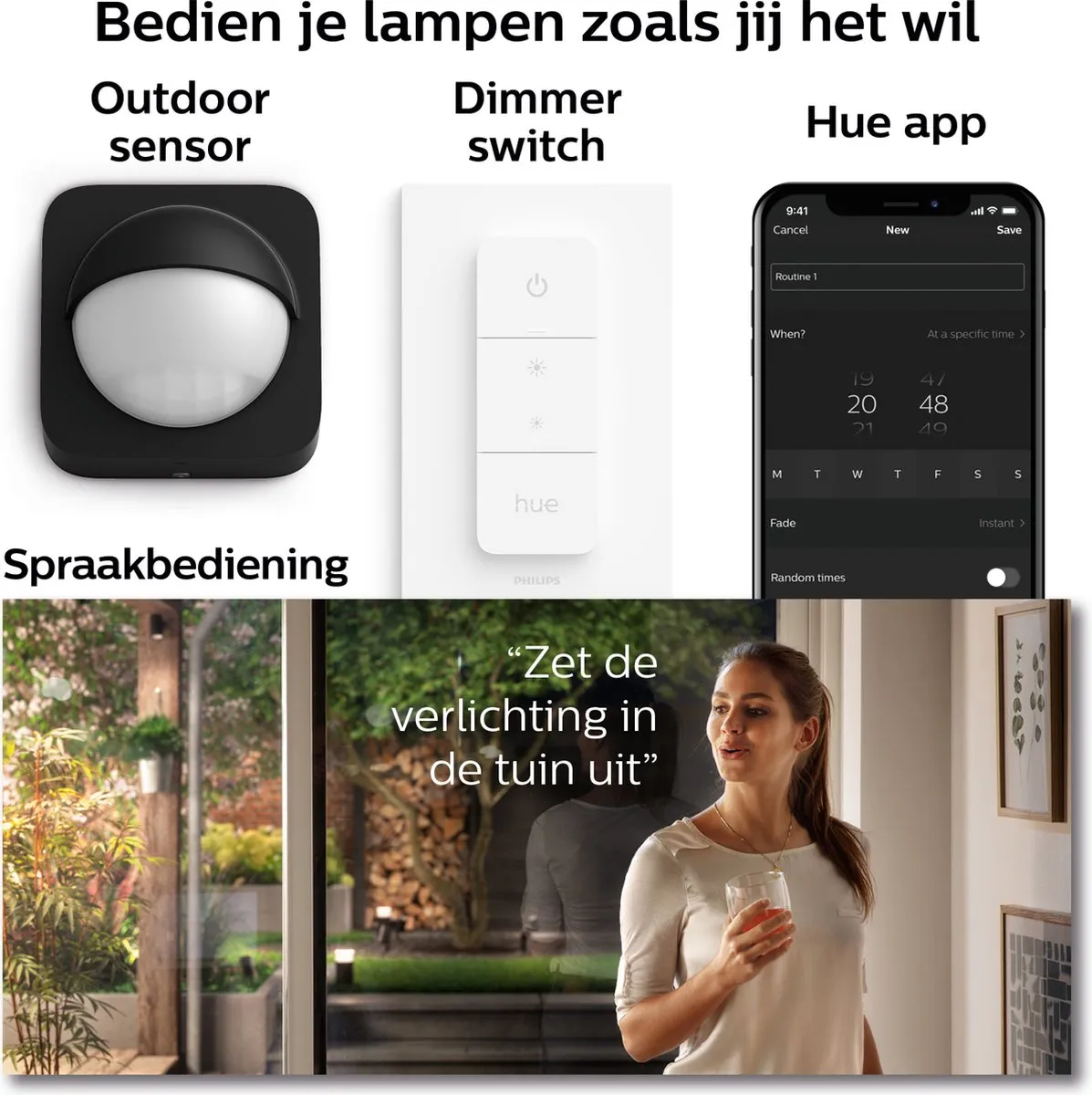 Philips Hue Turaco sokkellamp - warmwit licht - zwart - hoog