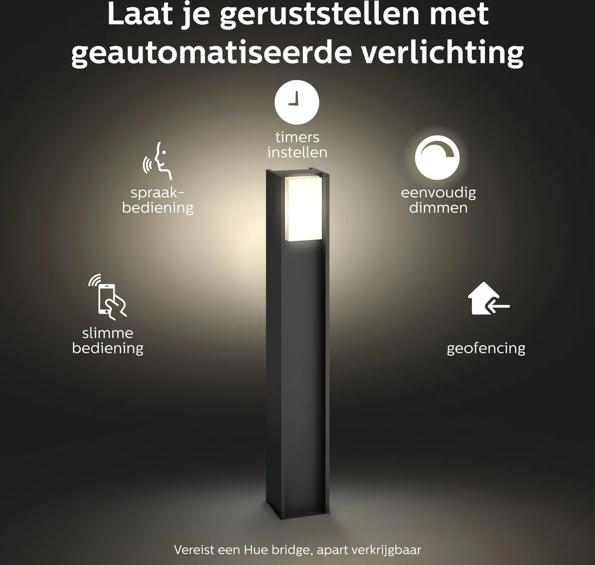 Philips Hue Turaco sokkellamp - warmwit licht - zwart - hoog