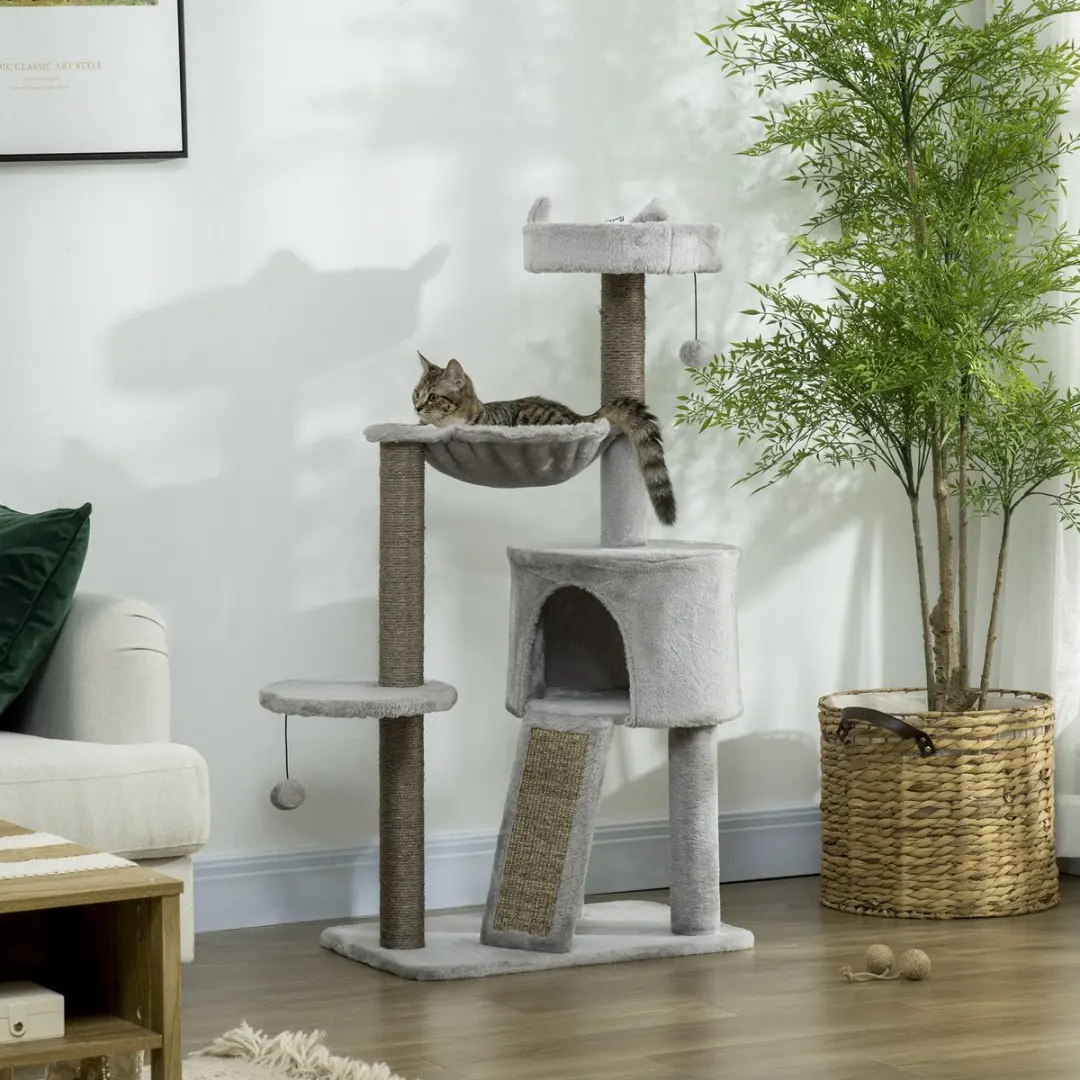 Pawhut Kattenkrattenboom Hellgrau - 3 Niveaus 4 Ligplekken