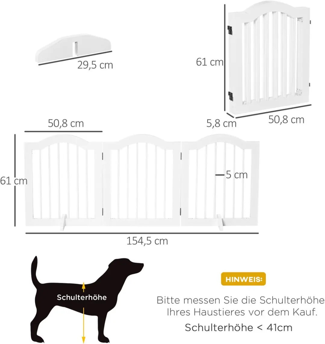 Pawhut Hondenhek 3-delig - 2 Steunpoten Wit - afbeelding 6 van 6