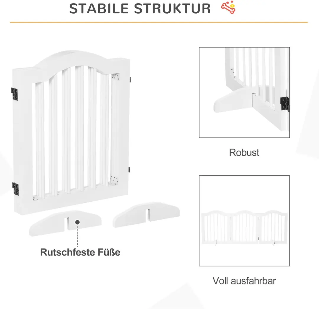 Pawhut Hondenhek 3-delig - 2 Steunpoten Wit