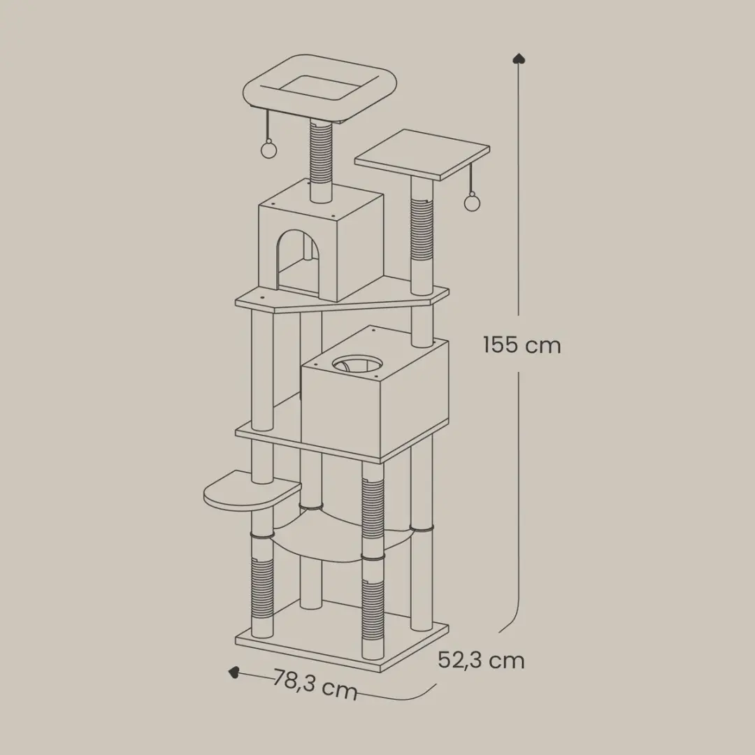 Songmics Krabpaal 155cm - 3 Ligplekken - Pluche Beige
