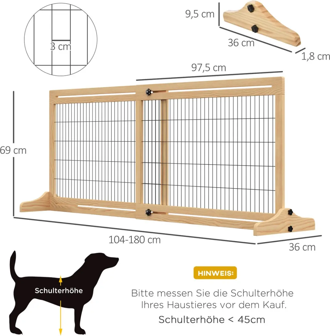 Pawhut Houten Hondenhek Uitschuifbaar 104-183x69cm - Natuurlijk