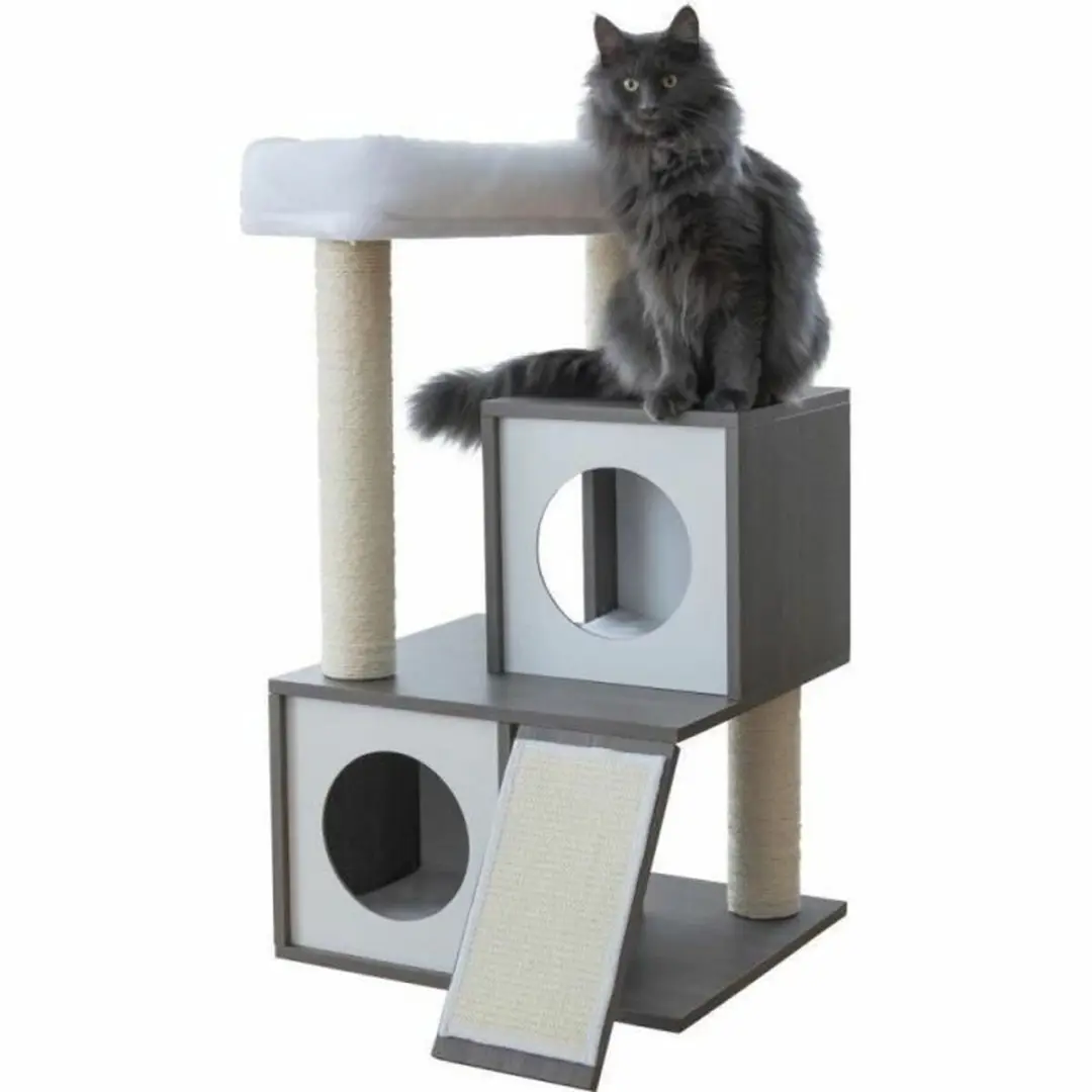 Kerbl Flair Kattenboom 2 Niveaus - 3 Ligplekken - Ø8cm - Grijs/Wit/Zwart