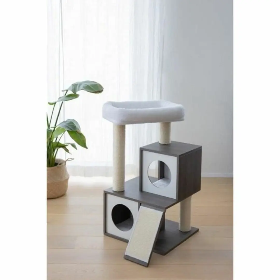 Kerbl Flair Kattenboom 2 Niveaus - 3 Ligplekken - Ø8cm - Grijs/Wit/Zwart - afbeelding 6 van 6