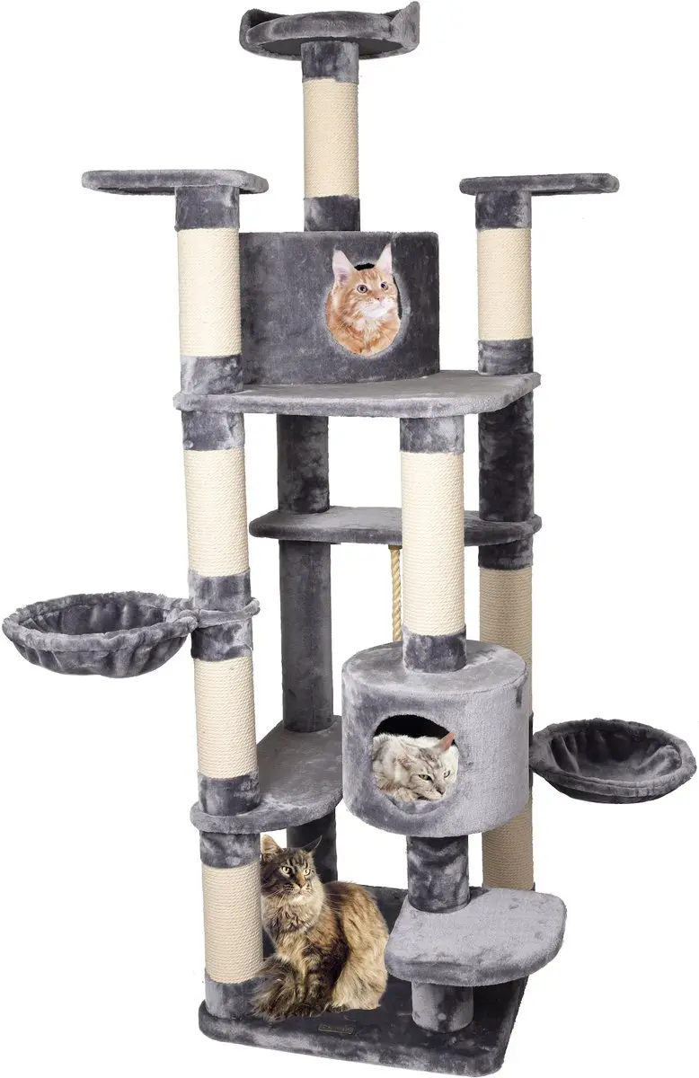 Flamingo Giganto Krabpaal - 207cm - 7 Plateaus & 2 Huisjes - Grijs/Wit