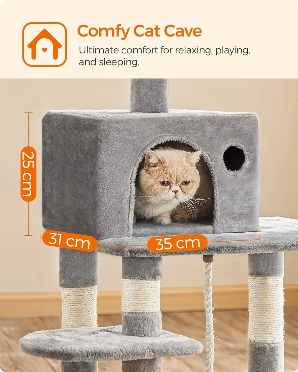 Songmics Nancy's Kattenboom XL 143cm Krabpaal - 5 Niveaus - 6 Ligplekken - Licht Grijs - afbeelding 6 van 6
