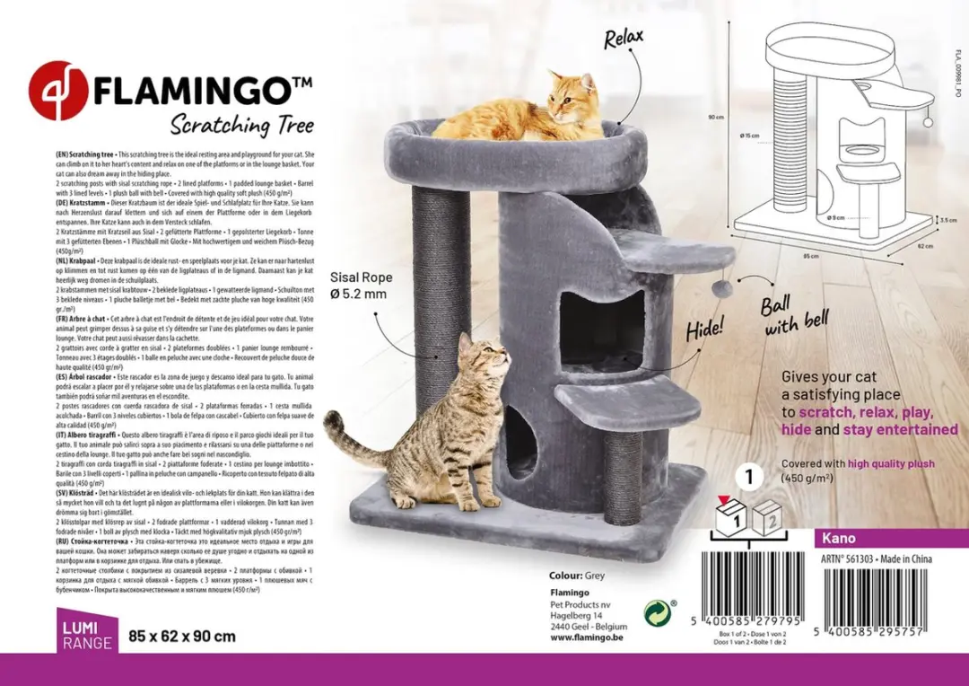 Flamingo Kattenmeubel Kano 85x62x90cm - Grijs