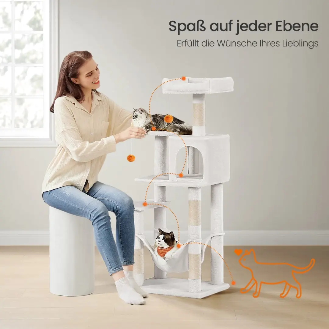 Songmics Krabpaal 143cm - 5 Niveaus - Crèmewit