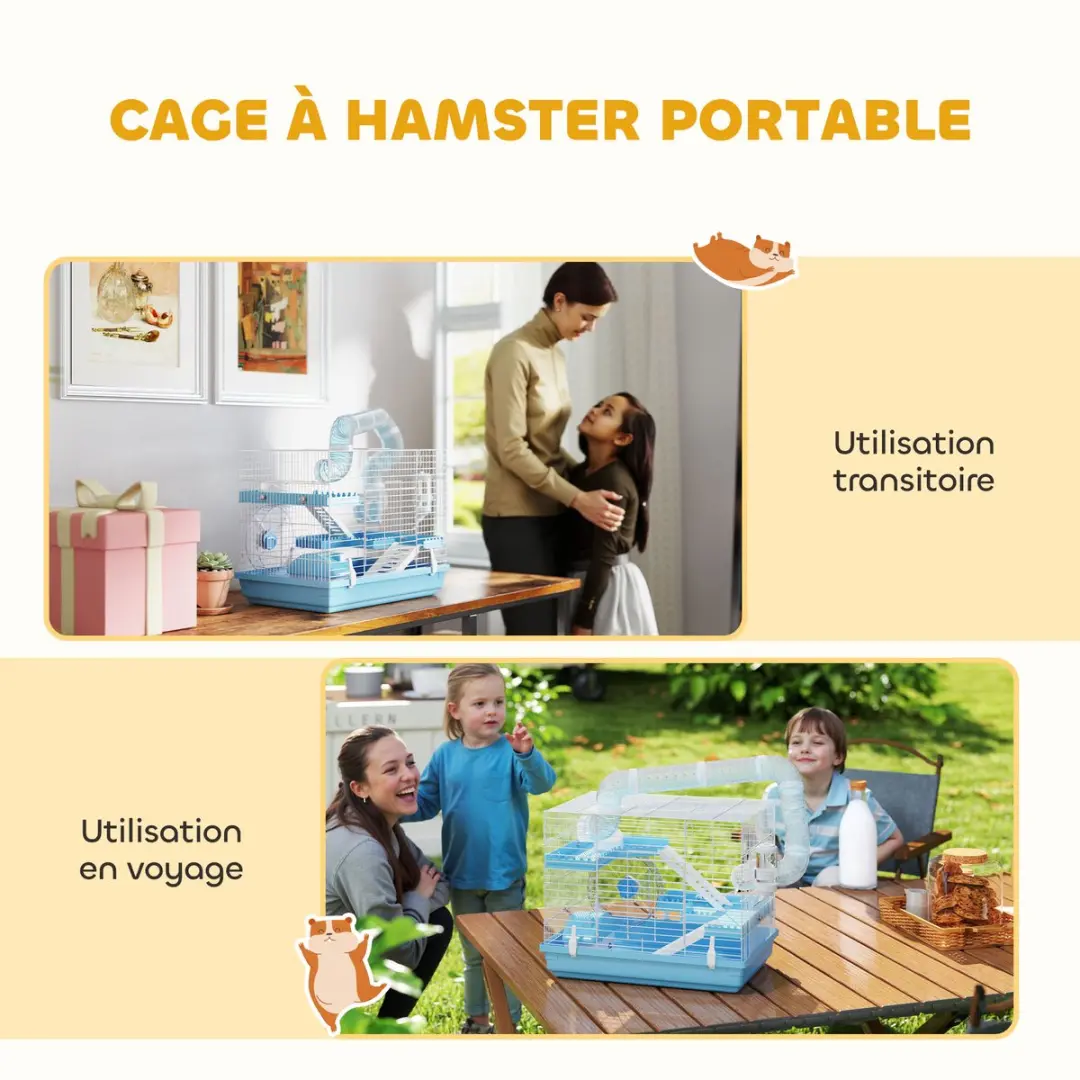 Pawhut Hamsterkooi Lichtblauw 47,5x31,5x29,5cm