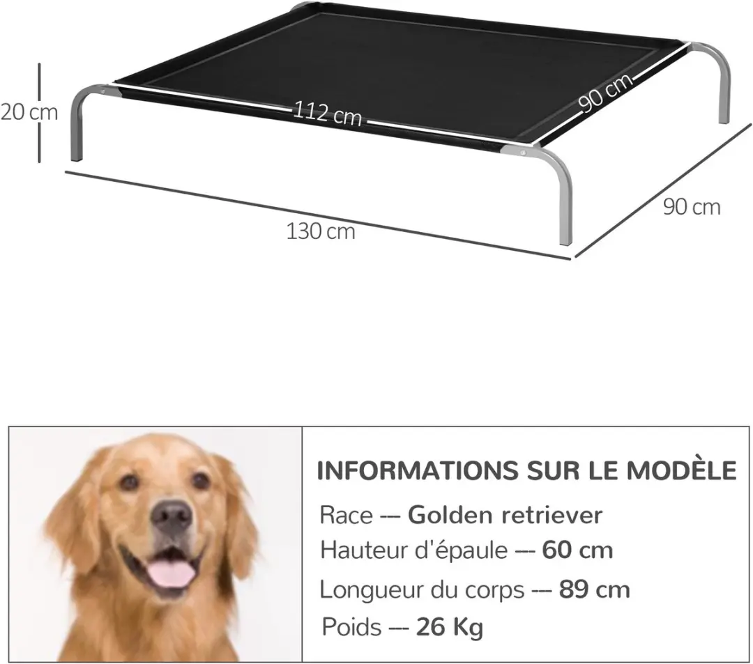 Pawhut Verhoogd Hondenbed 130x90x20cm - Zwart