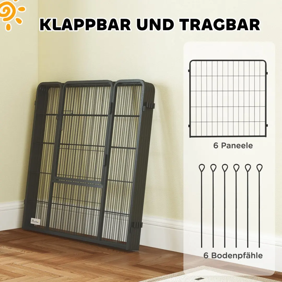 Pawhut Welpenuitloop 80cm - 6-delig - Zwart