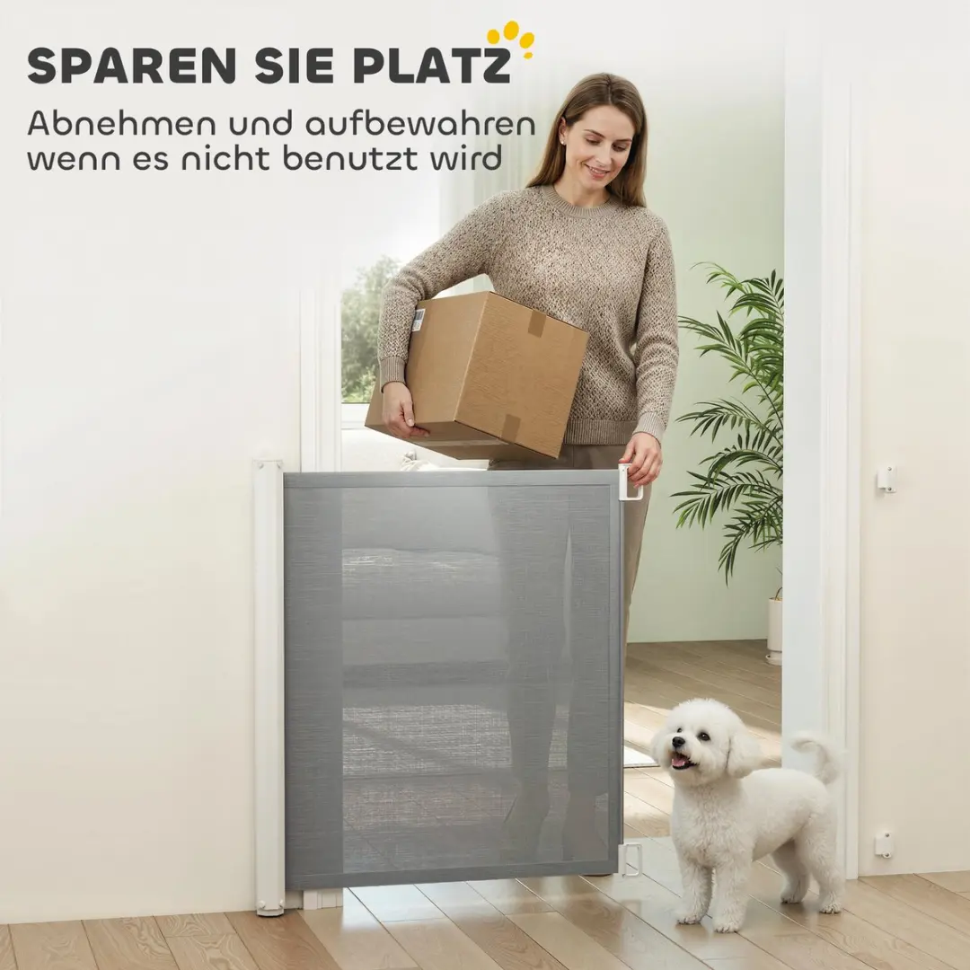 Pawhut Hondenscheidingswand Grijs - Automatisch oprolbaar