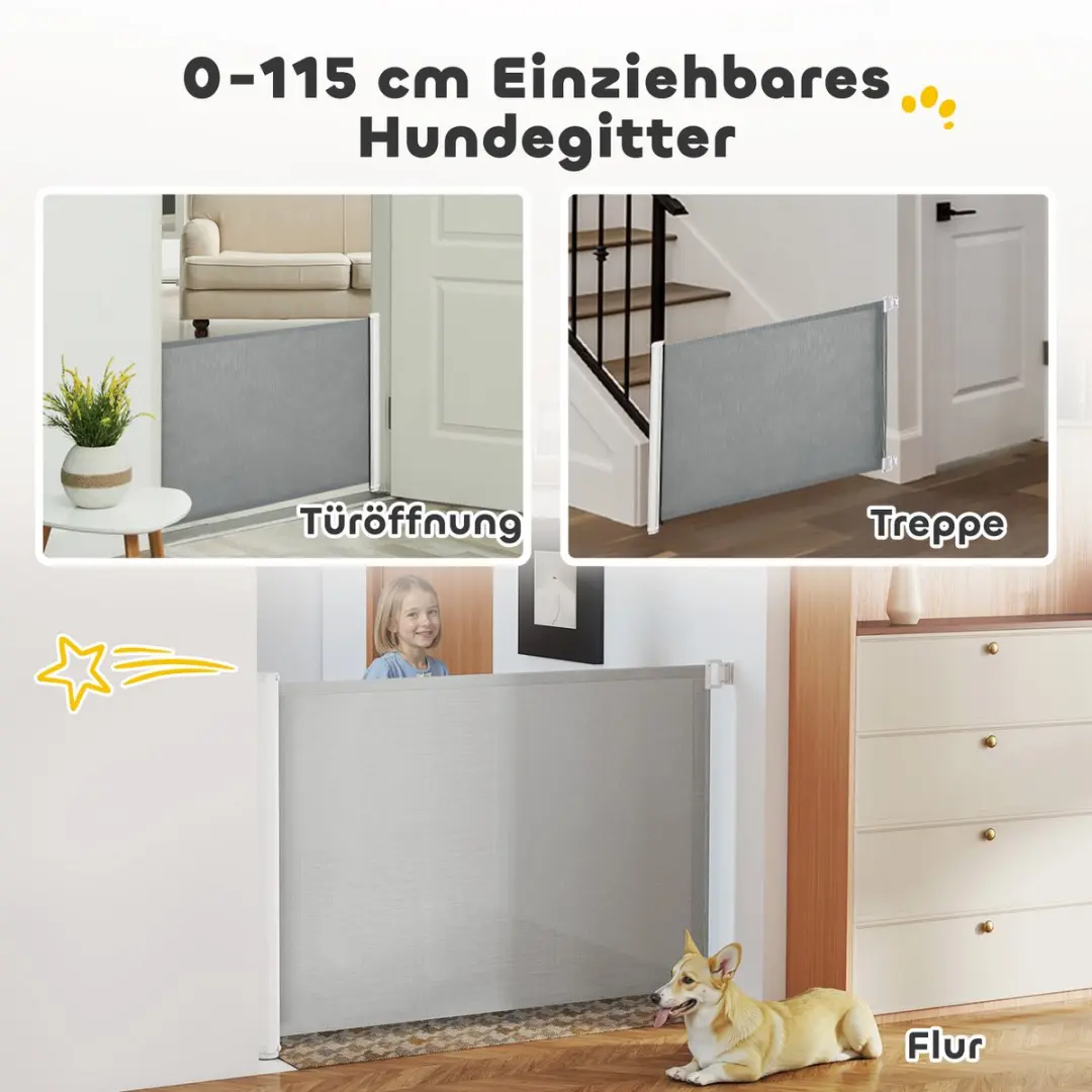 Pawhut Hondenscheidingswand Grijs - Automatisch oprolbaar - afbeelding 6 van 6