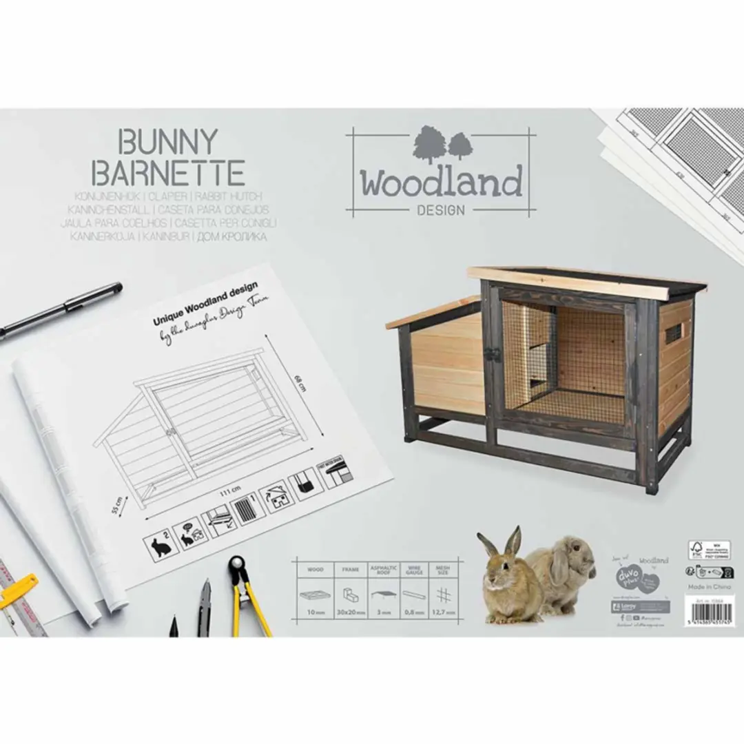 Duvo Woodland Design Bunny Barnette Konijnenhok 111x55x68cm