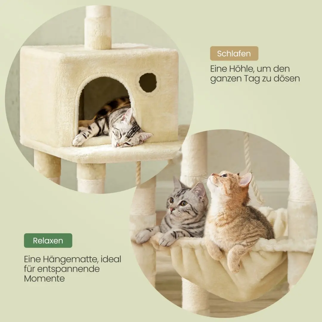 Songmics Krabpaal Kattenboom 143cm - 4 Niveaus - 3 Ligplekken - Beige