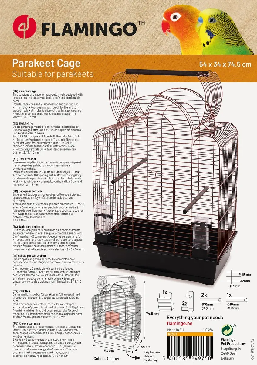Flamingo Bizet Parkietenkooi - Koper/Zwart 54x34x74,5cm