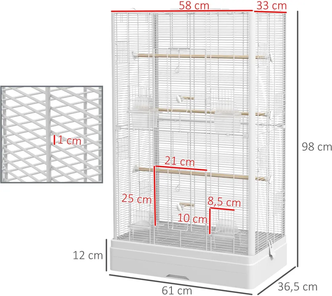 Pawhut Vogelkooi Staand 61x36,5x98cm - Wit