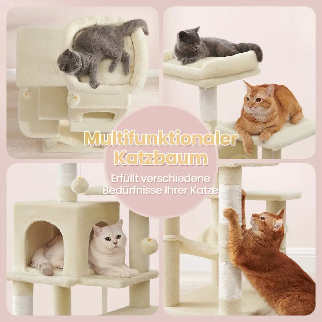 Songmics Krabpaal Kattenboom 4 Niveaus - 3 Ligplekken - Beige