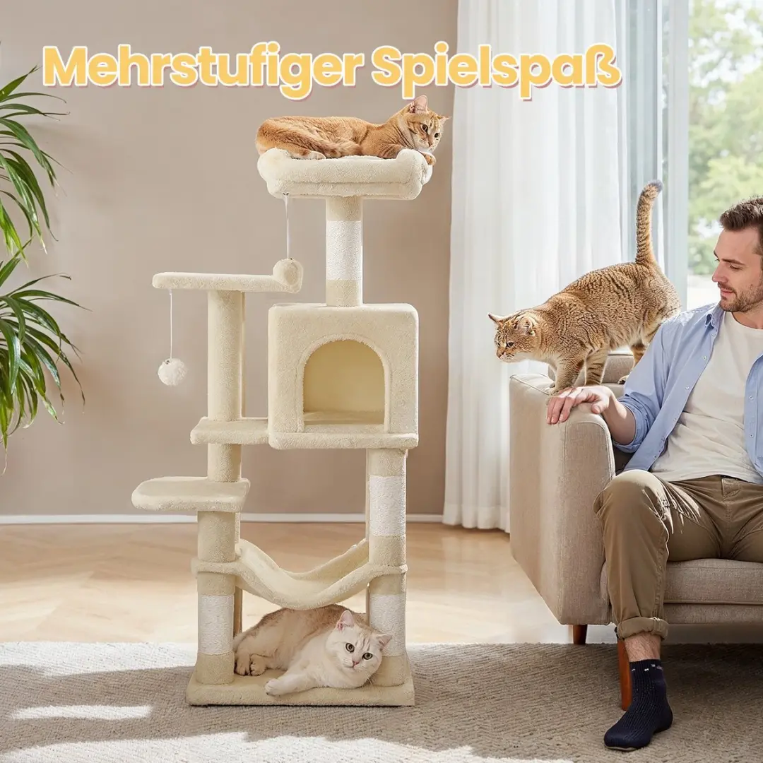 Songmics Krabpaal Kattenboom 4 Niveaus - 3 Ligplekken - Beige