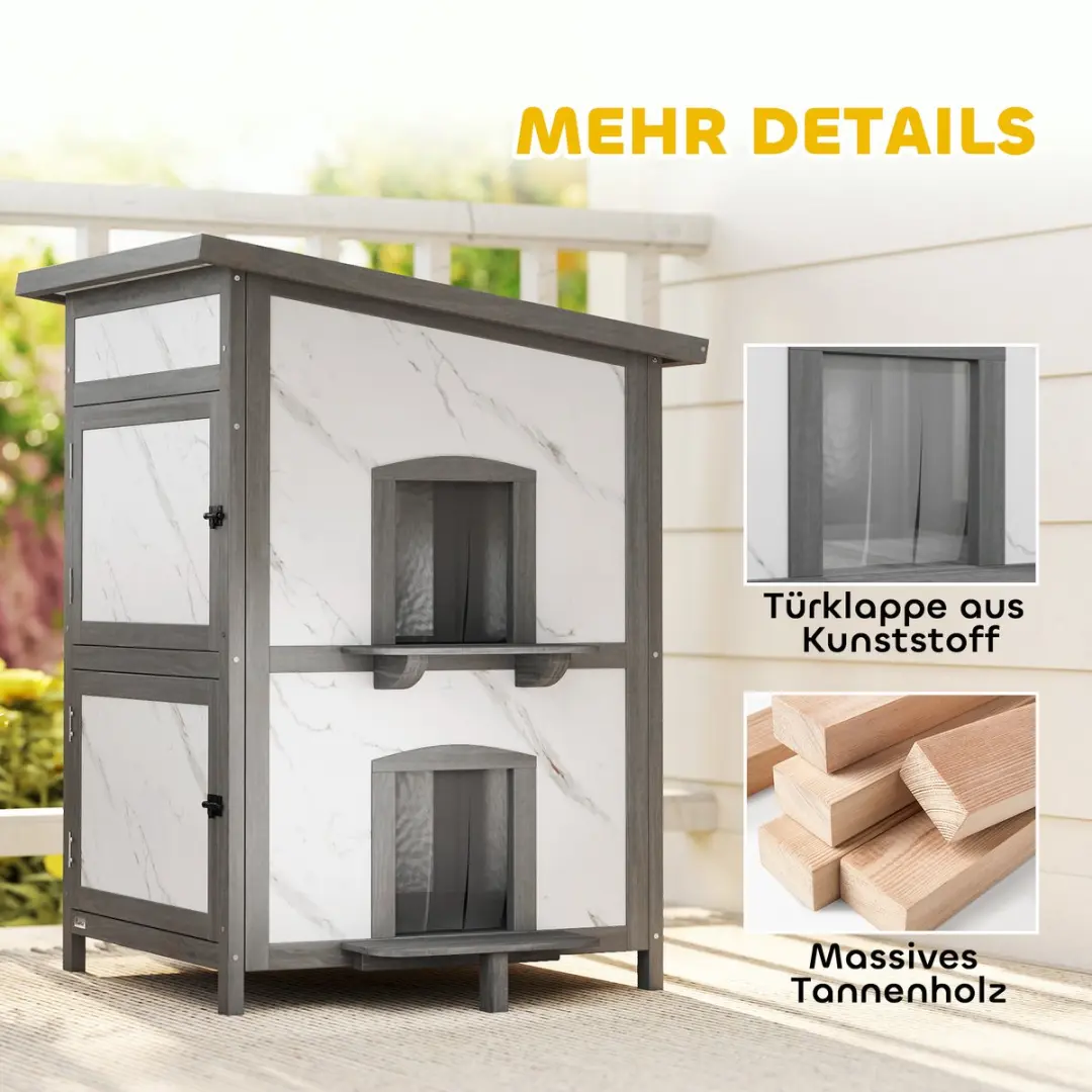 Pawhut Kattenhuis Sparrenhout 60x60x88cm Grijs/Wit
