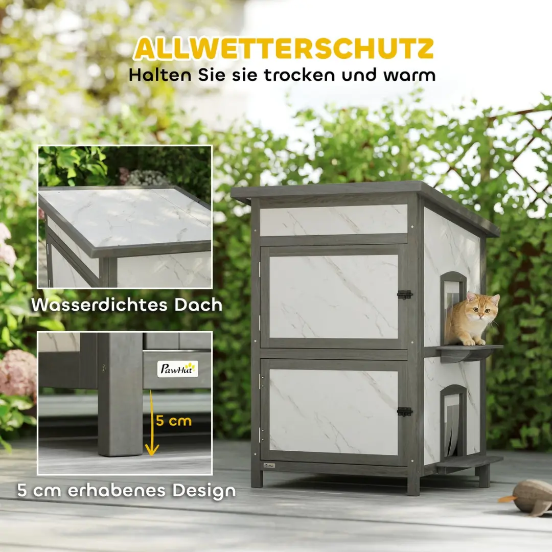 Pawhut Kattenhuis Sparrenhout 60x60x88cm Grijs/Wit