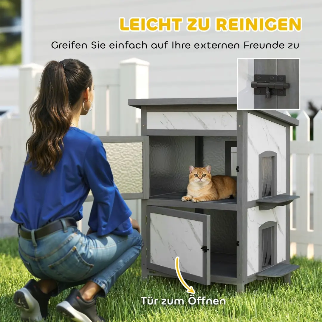 Pawhut Kattenhuis Sparrenhout 60x60x88cm Grijs/Wit