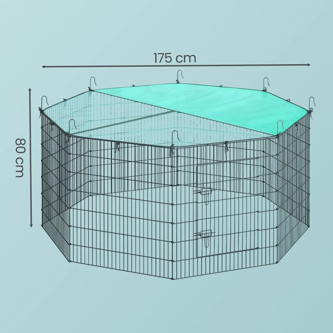 Songmics Hondenren Puppyren met Dak en Zonbescherming - 3.06 m² - Zwart