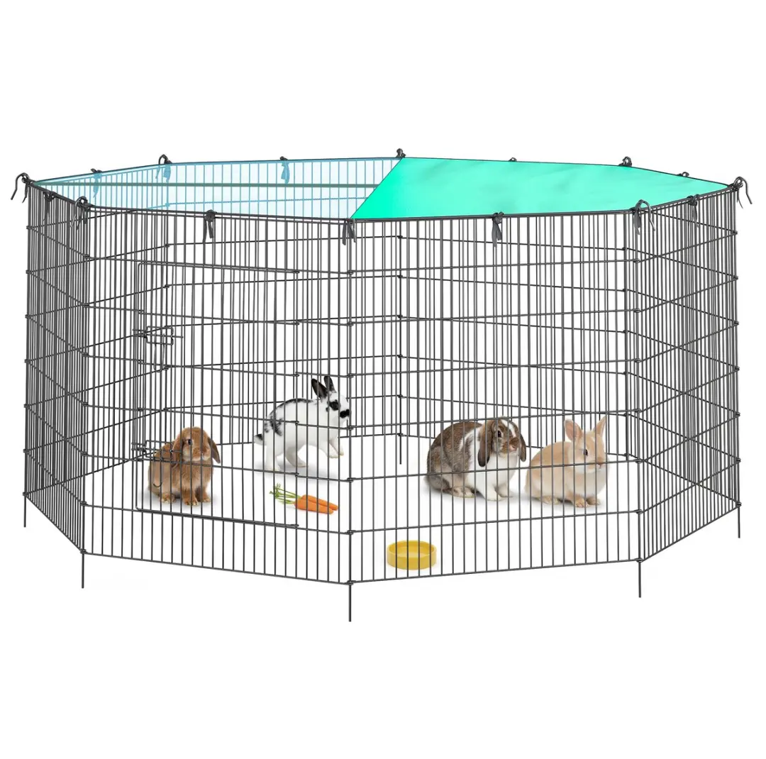 Songmics Hondenren Puppyren met Dak en Zonbescherming