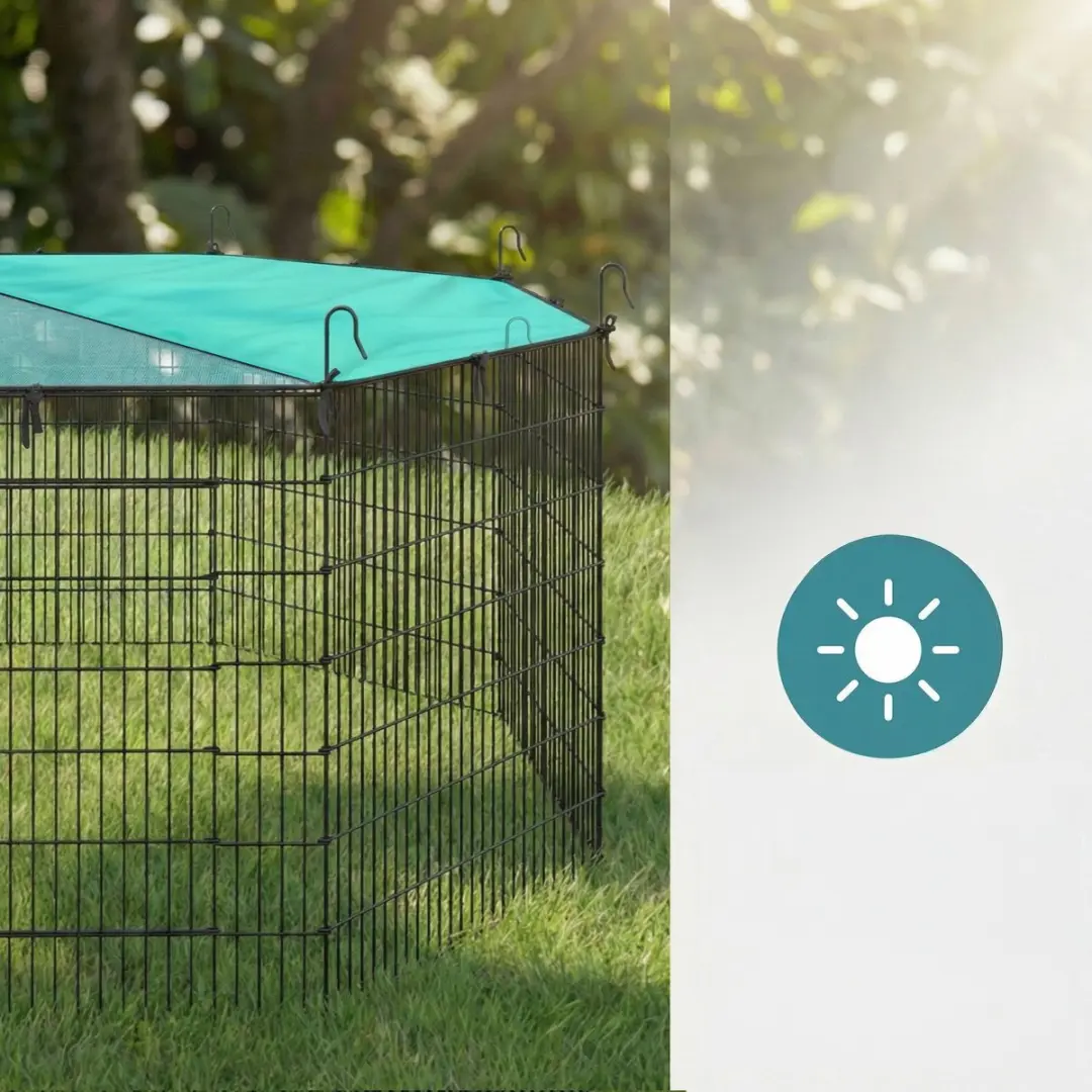Songmics Hondenren Puppyren met Dak en Zonbescherming - 3.06 m² - Zwart