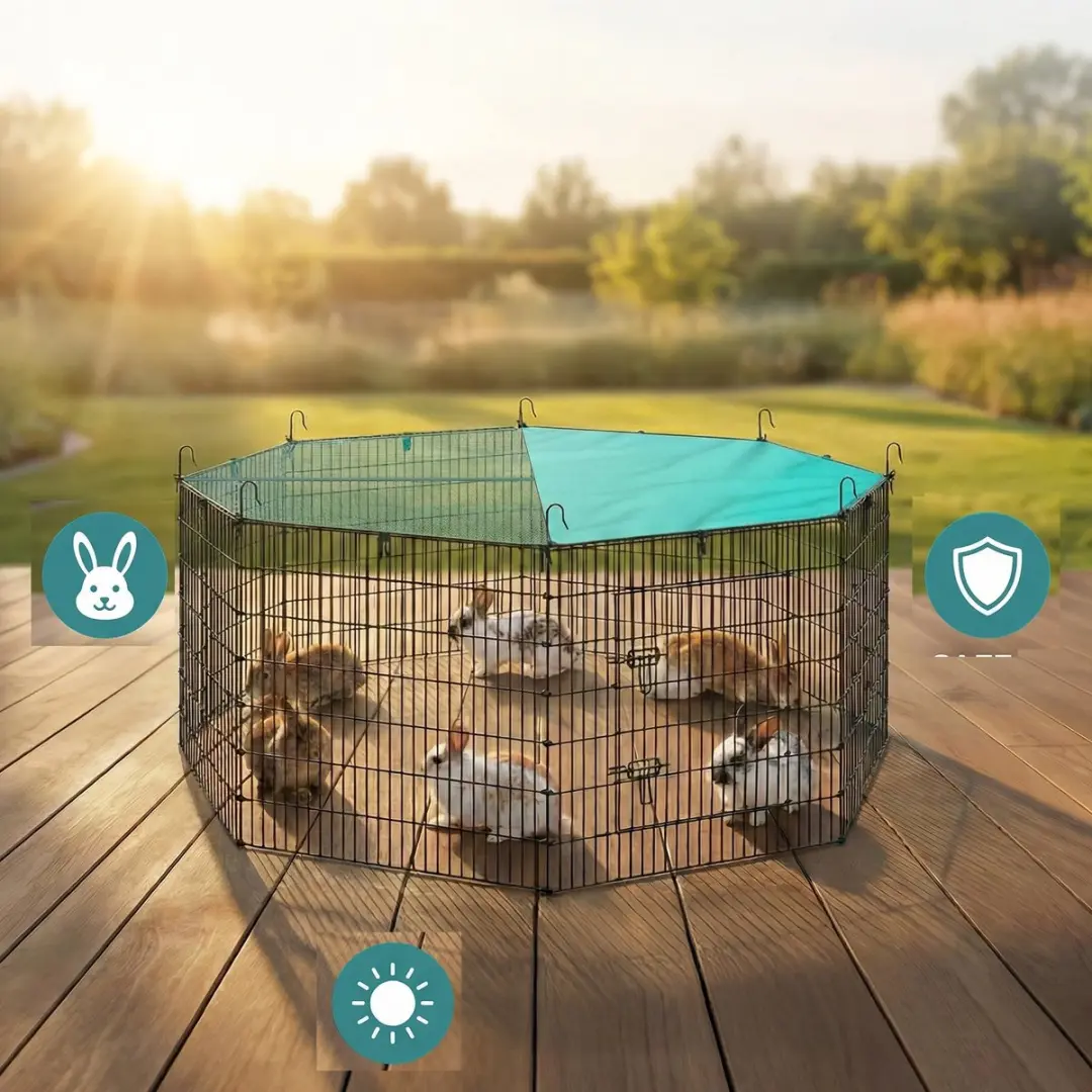 Songmics Hondenren Puppyren met Dak en Zonbescherming - 3.06 m² - Zwart