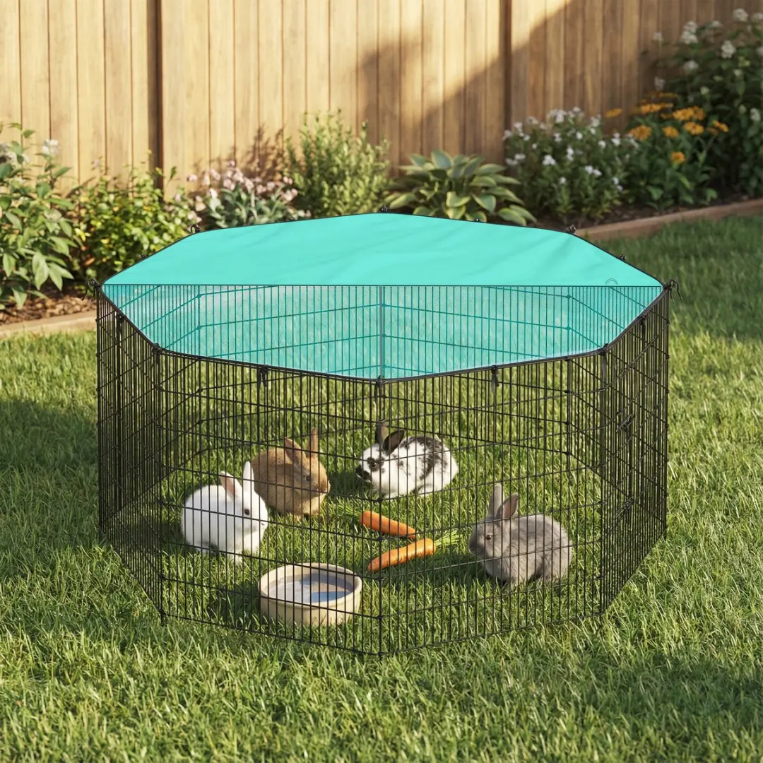 Songmics Hondenren Puppyren met Dak en Zonbescherming - 3.06 m² - Zwart