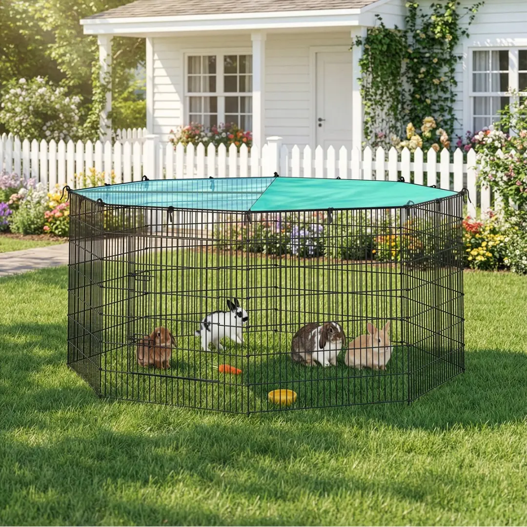 Songmics Hondenren Puppyren met Dak en Zonbescherming - 3.06 m² - Zwart - afbeelding 6 van 6