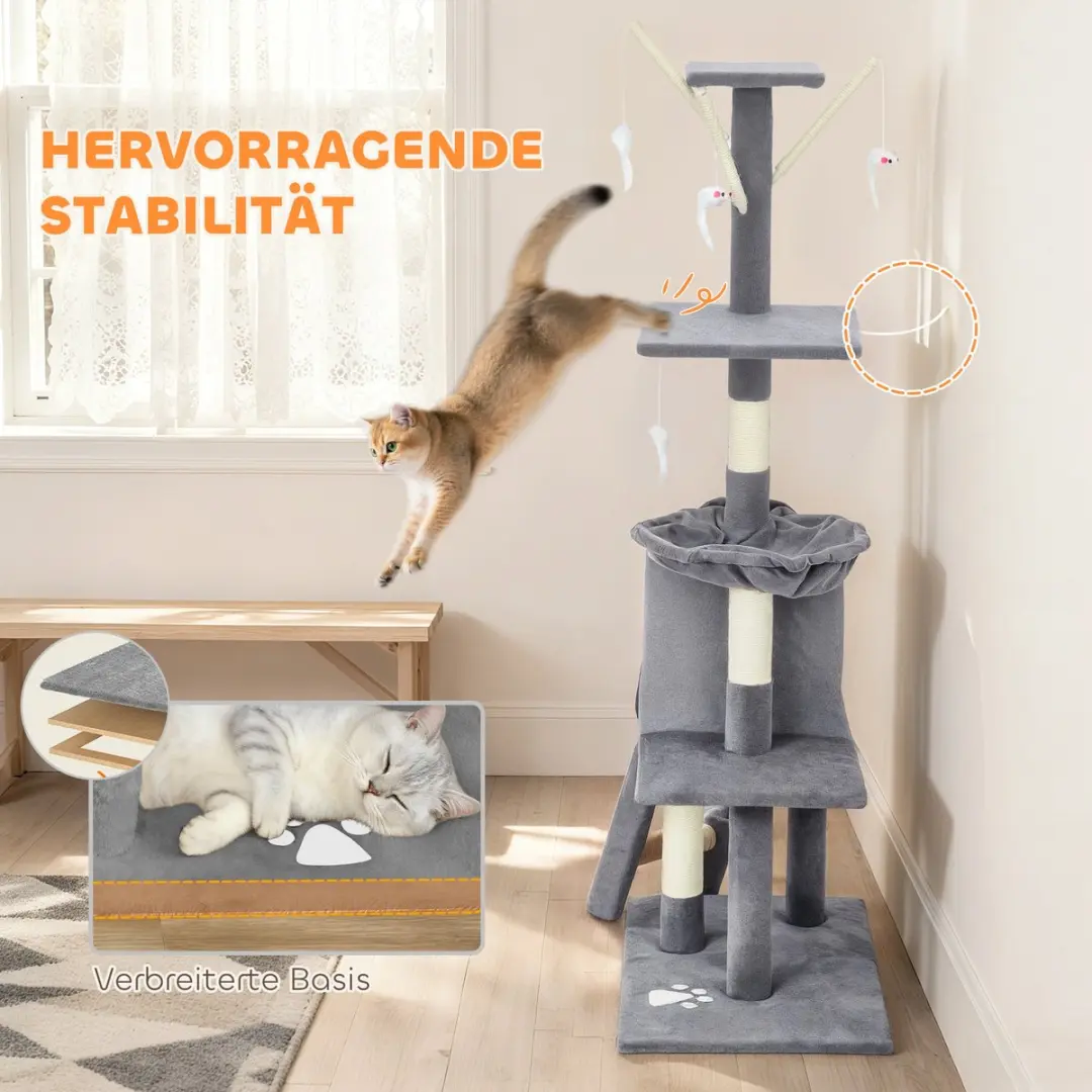 Pawhut Krabpaal 60x35x134cm - Grijs - 3 Ligplekken