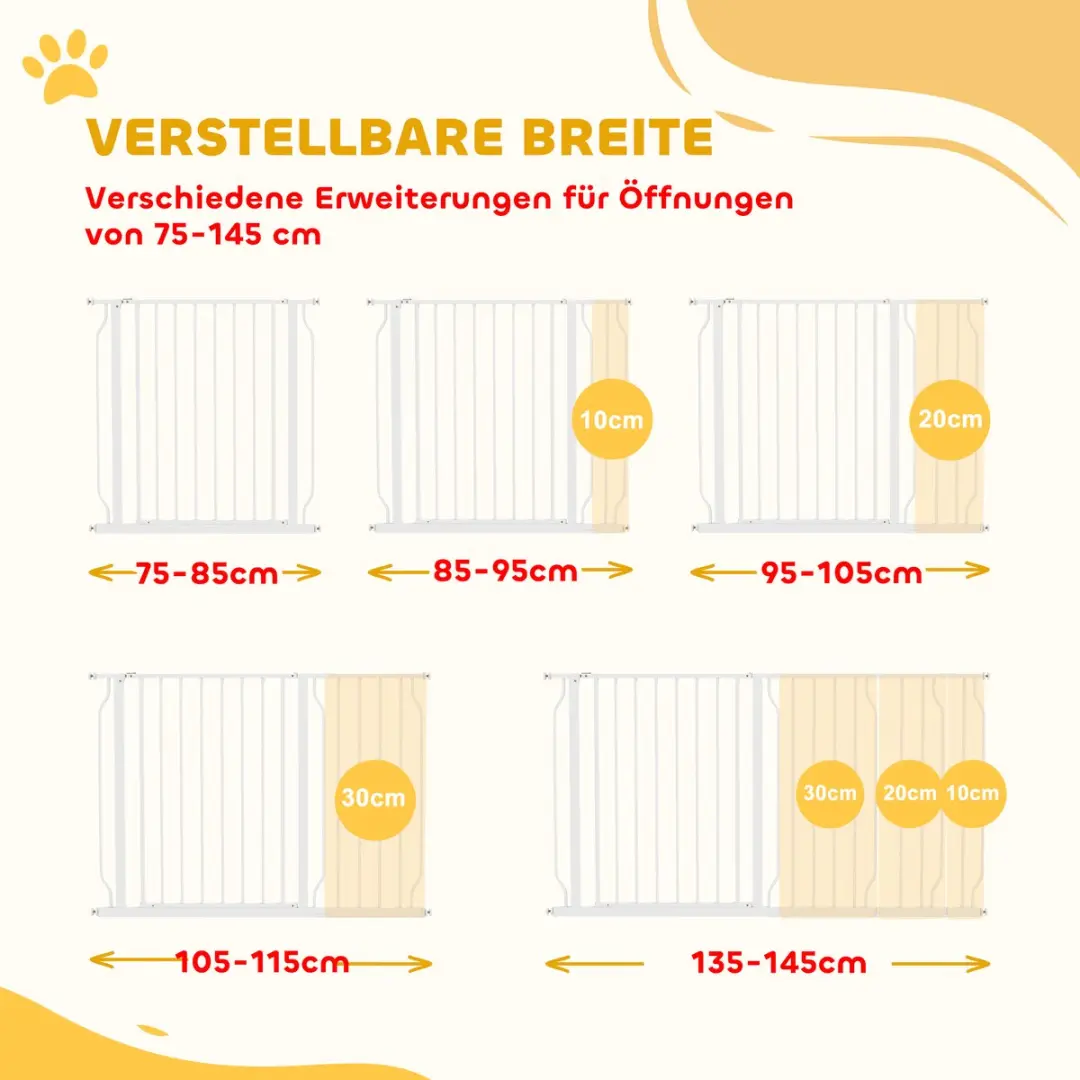 Pawhut Honden Deur- en Trapbeveiliging 75-145cm - Wit - afbeelding 6 van 6