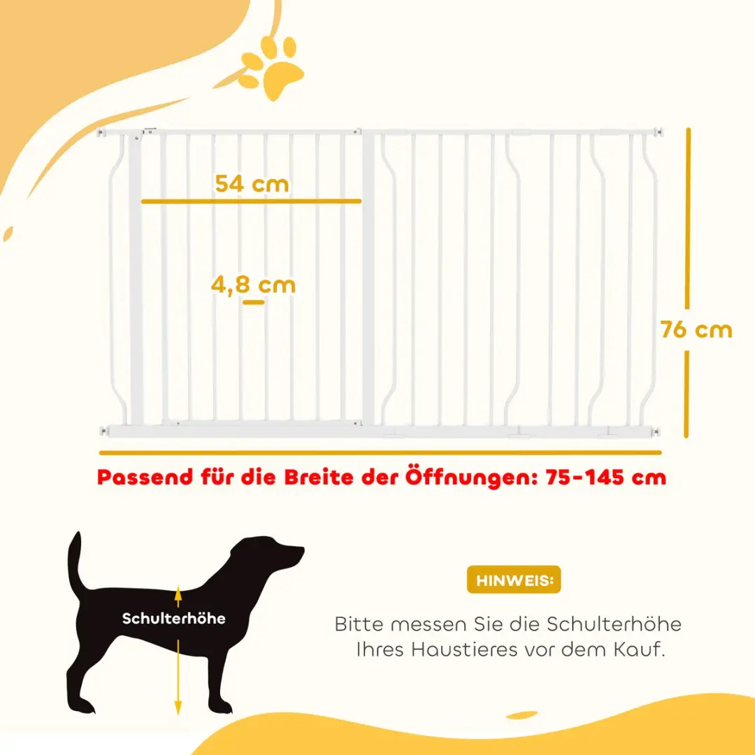 Pawhut Honden Deur- en Trapbeveiliging 75-145cm - Wit