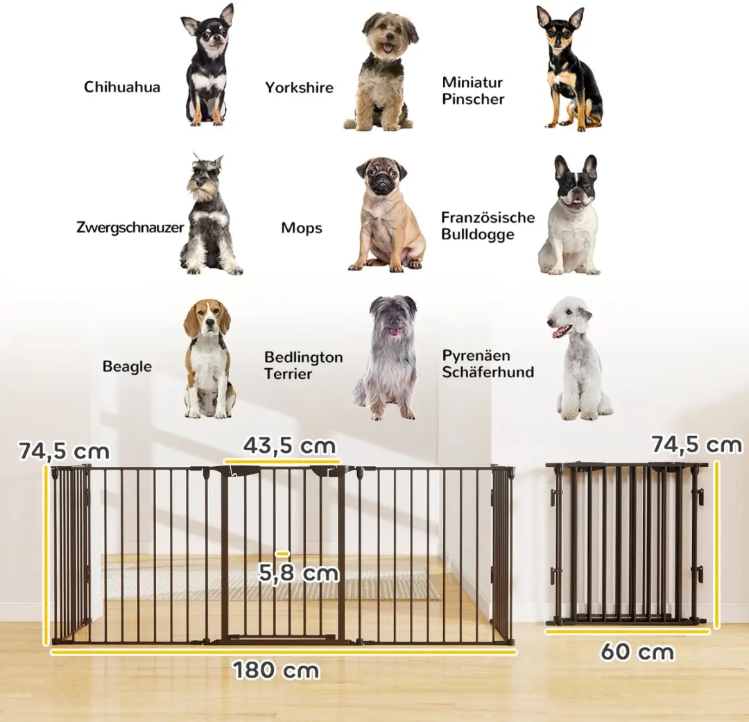 Pawhut 2-in-1 Puppyren & Haardhek - Metaal Zwart - afbeelding 6 van 6