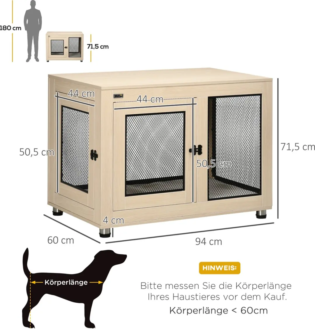Pawhut Hondenkooi met 2 Deuren 94x60x71,5cm - Eiken