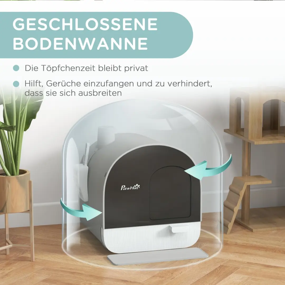 Pawhut Kattenbak met deksel - inkl. schep & mat - 43x44x47cm - Grijs