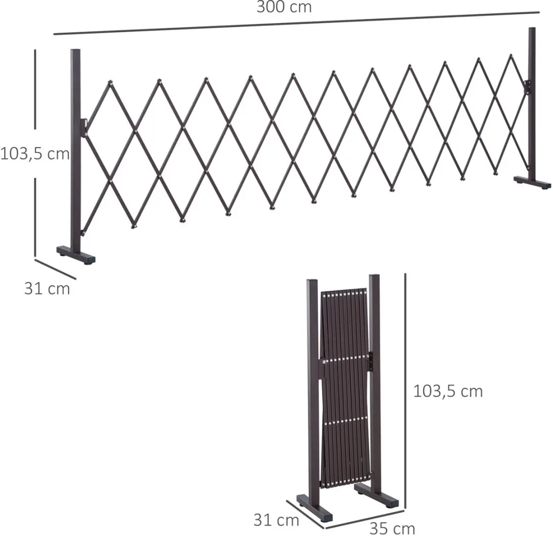 ECTEATOY Uitschuifbaar Schaarhek 35-300cm x 103,5cm - Bruin