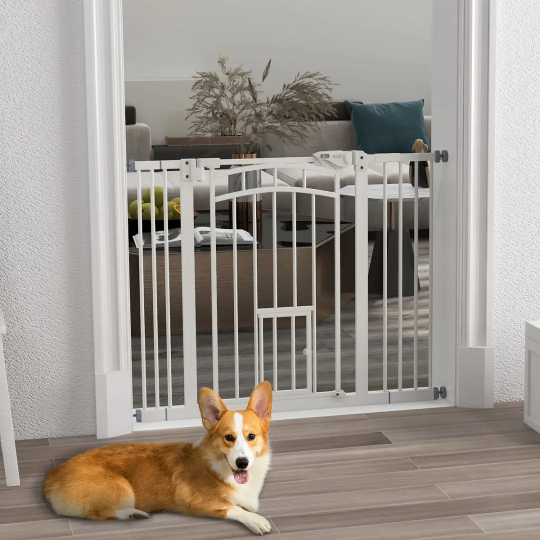 Pawhut Dierhek met Kattendeur Wit - Zelfsluitend - afbeelding 6 van 6