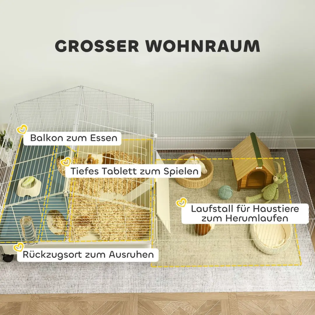 Pawhut Kleintierverblijf 2 verdiepingen - Meerschweinchen/Igel - Wit