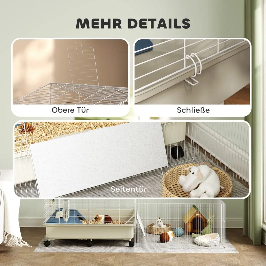 Pawhut Kleintierverblijf 2 verdiepingen - Meerschweinchen/Igel - Wit