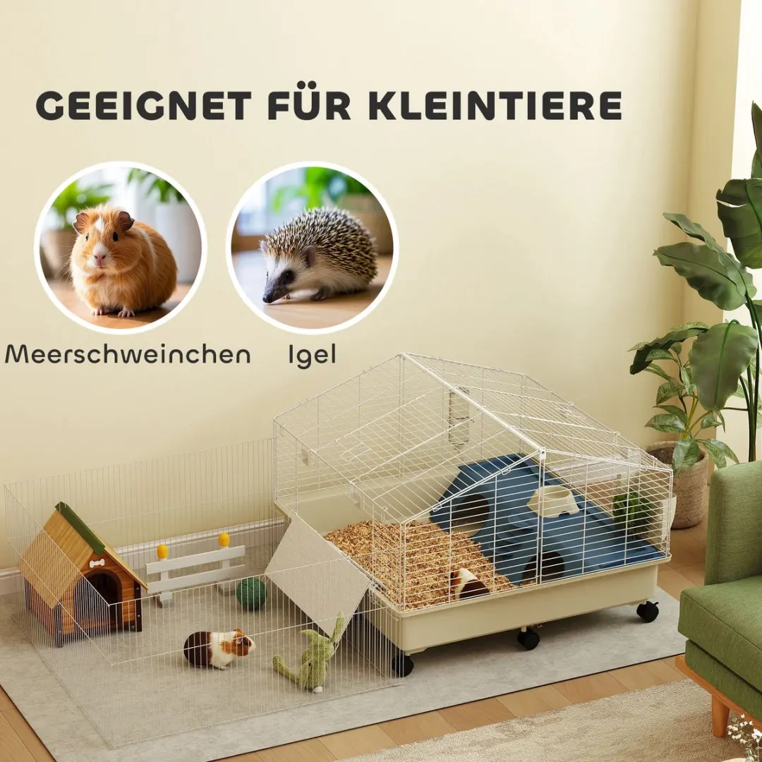 Pawhut Kleintierverblijf 2 verdiepingen - Meerschweinchen/Igel - Wit - afbeelding 6 van 6