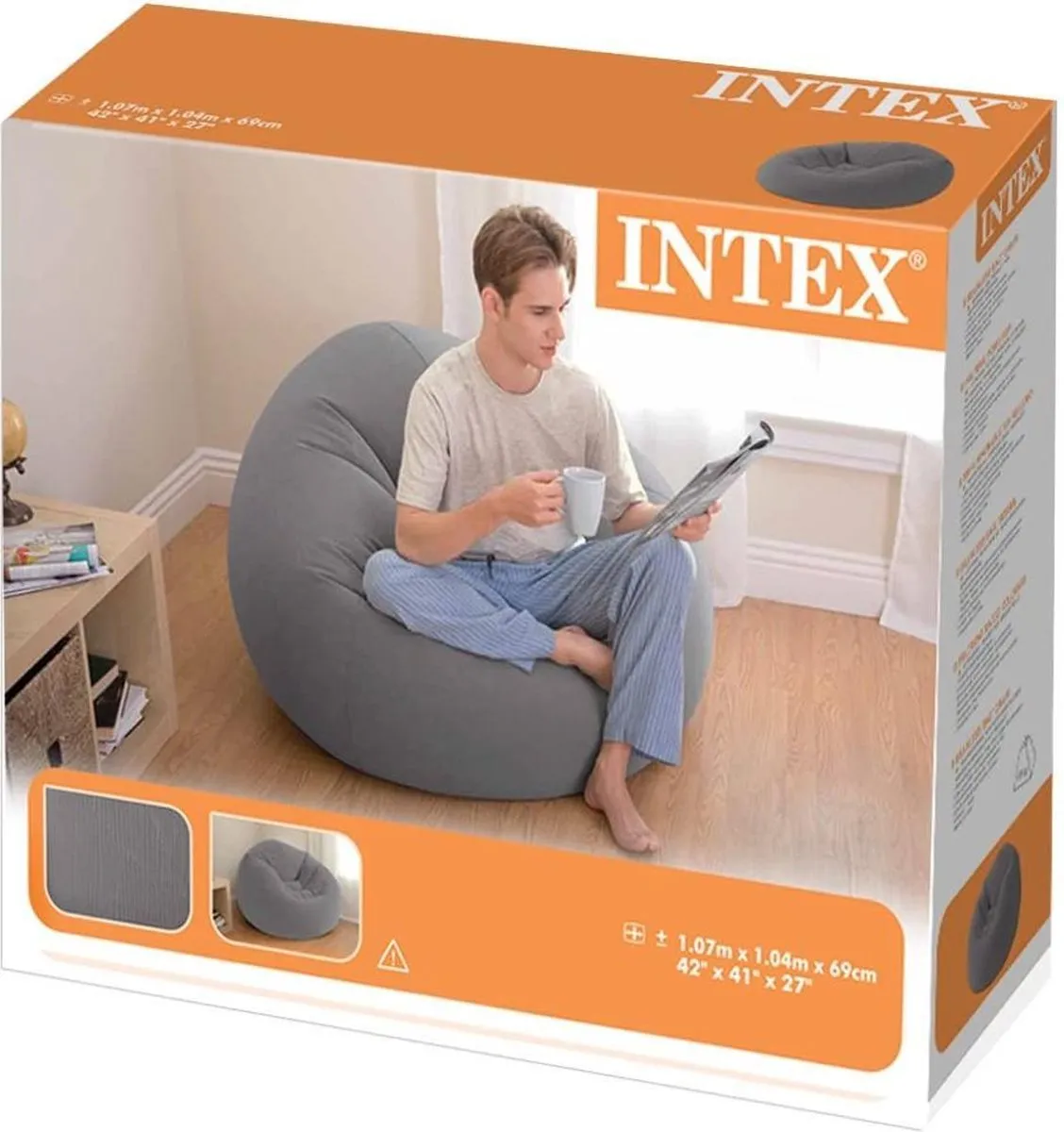 Intex Beanless Bag Chair Zitzak - Grijs