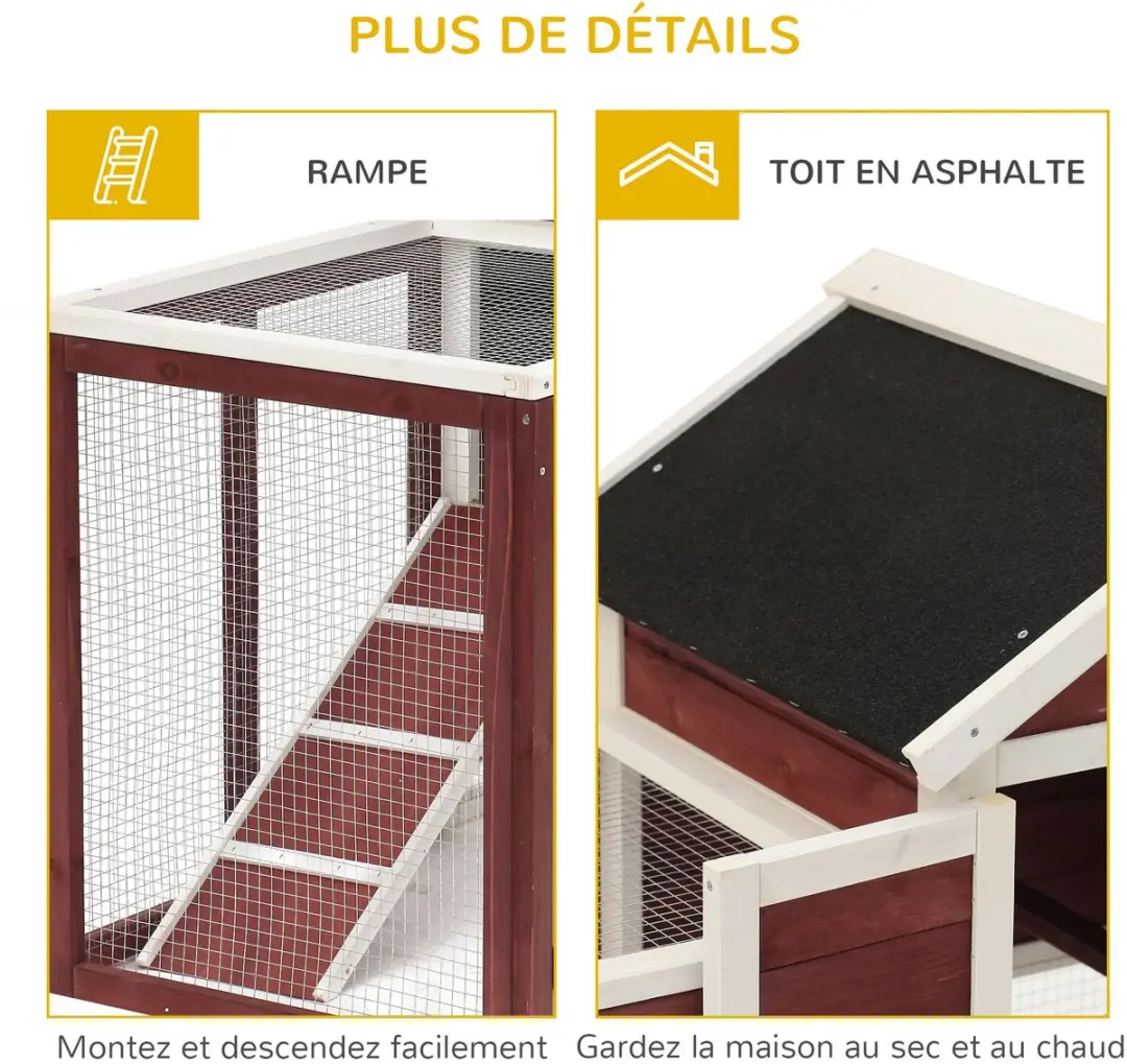Pawhut Konijnenhok 122x63x92cm - Rood